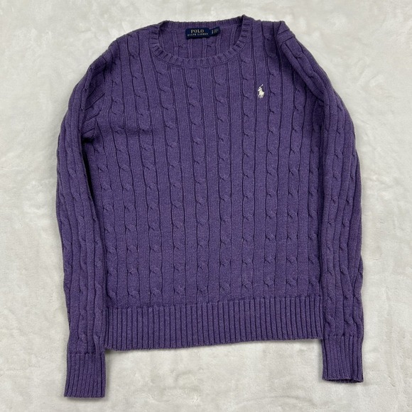 Polo Ralph Lauren Sweaters - Polo Ralph Lauren Cable Knit Sweater Womens Small Purple Cotton Pony Logo